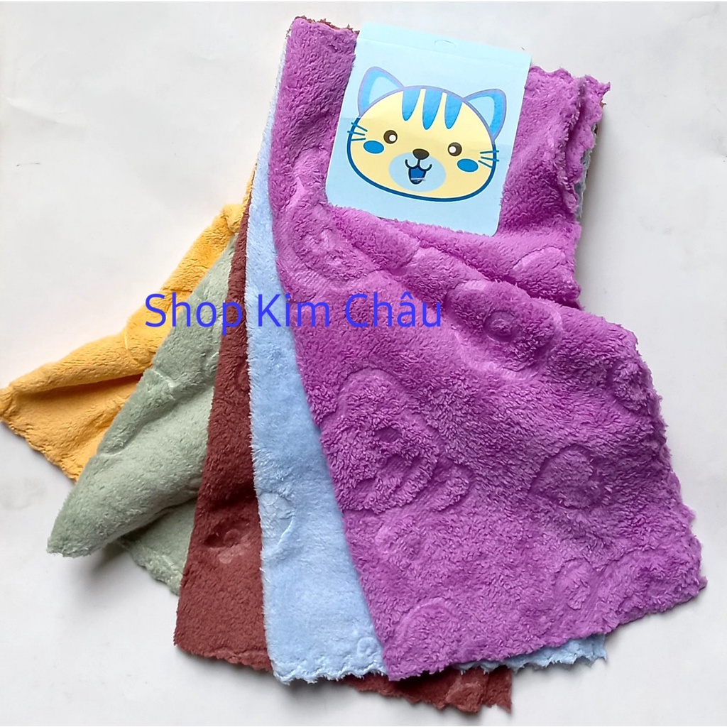 Khăn 2 mặt đa năng kích thước 30cmx30cm mềm mịn họa tiết in chìm dễ thương thấm hút nước