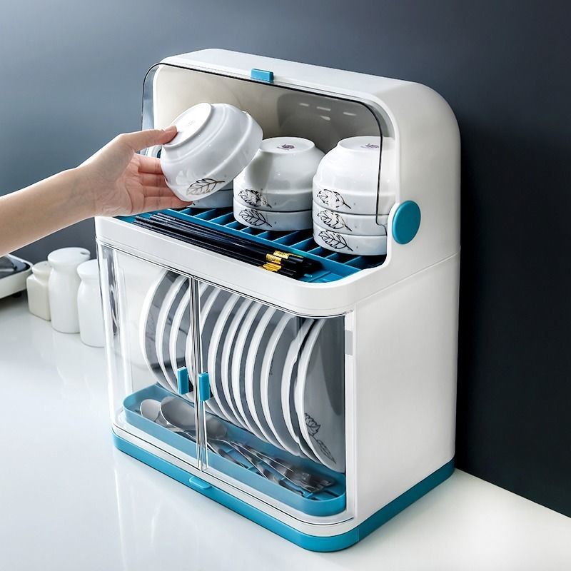 Giá để bát đĩa nhà bếp hộp đựng có nắp đặt bộ đồ ăn, đĩa, tủ nhựa