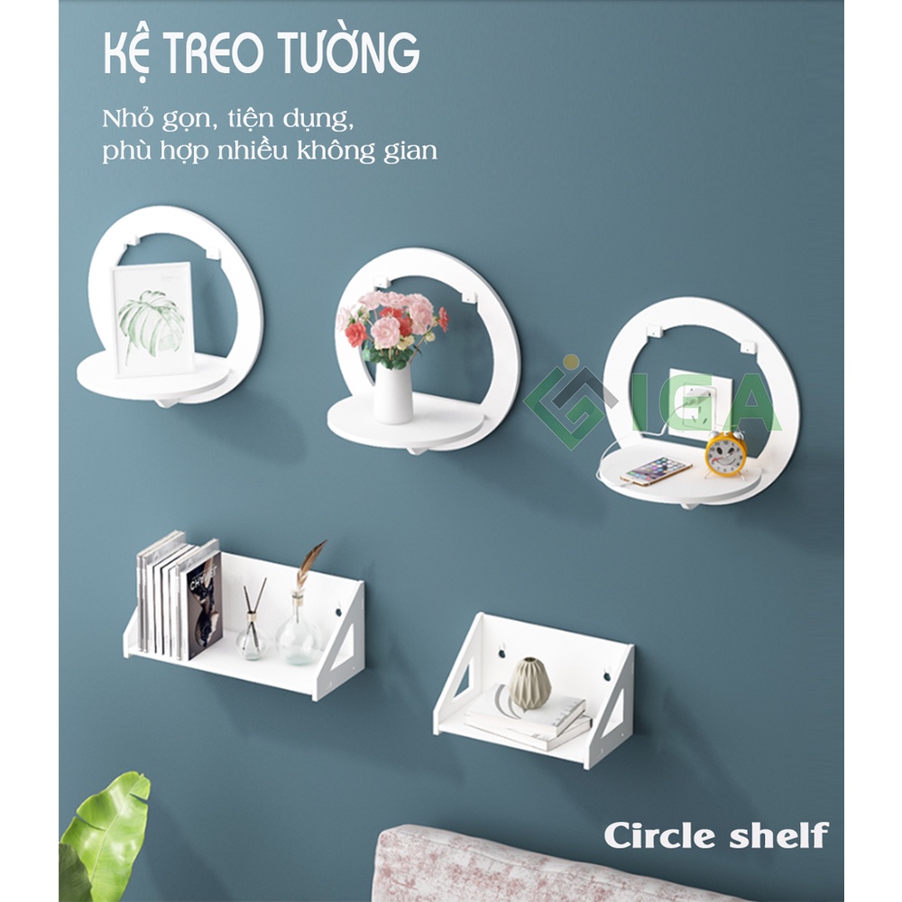 Kệ treo tường hình tròn, giá treo tường trang trí phòng khách, ngủ - IG389