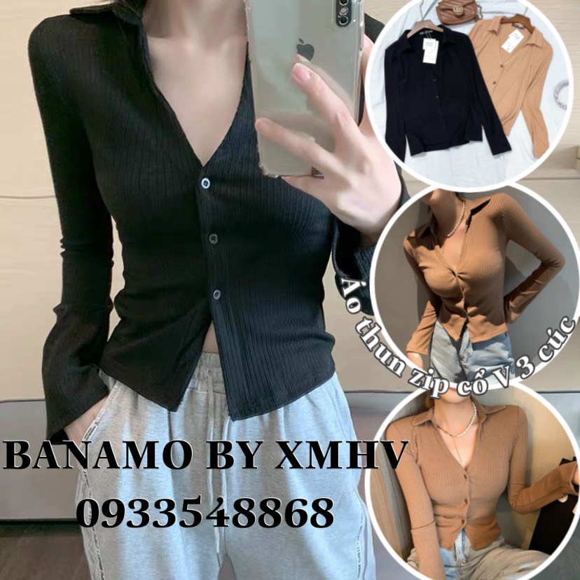 Áo len khuy trước cổ V trendy thời trang Banamo Fashion 349