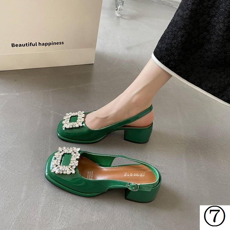 Giày Cao Gót Da Bóng Mũi Vuông Đính Đá Thời Trang Mùa Xuân 2022 Cho Nữ