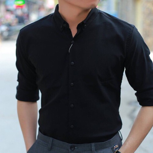 SƠ MI NAM CỔ TÀU MÀU ĐEN - ÁO SƠ MI NAM CỔ TÀU CHẤT ĐẸP