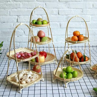 Khay chia tầng mây tre đan dùng để trang trí và đựng đồ ăn một bộ gồm có khay mẹt tre và kệ