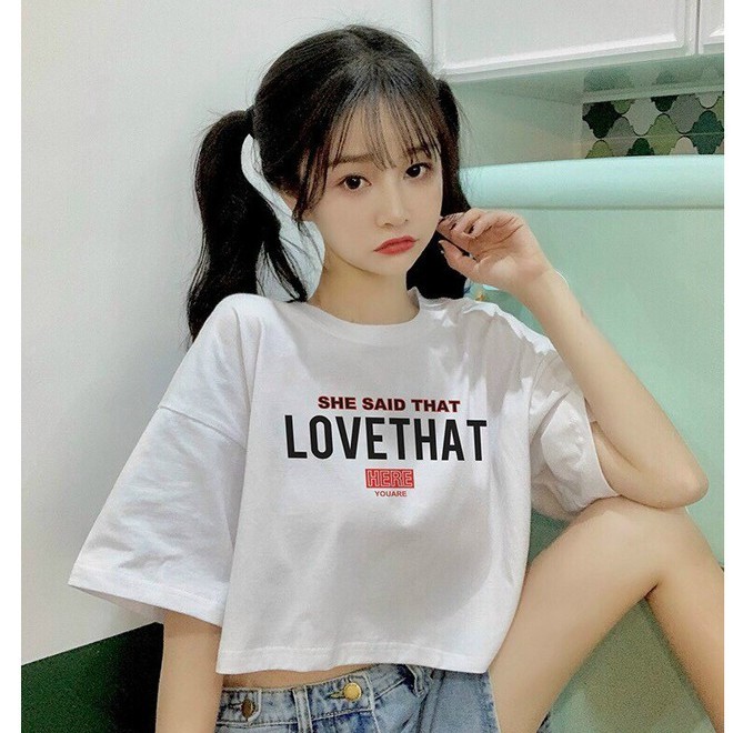 Áo croptop form rộng in LOVE THAT - CHILBLIKE - GẤU HAPPY - Siêu Cute Năng Động kiểu dáng Ulzzang - LUXCYStore