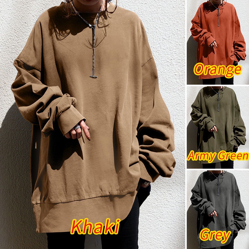 Áo sweatshirt ZANZEA tay dài màu trơn cổ tròn dáng rộng thoải mái dành cho nữ