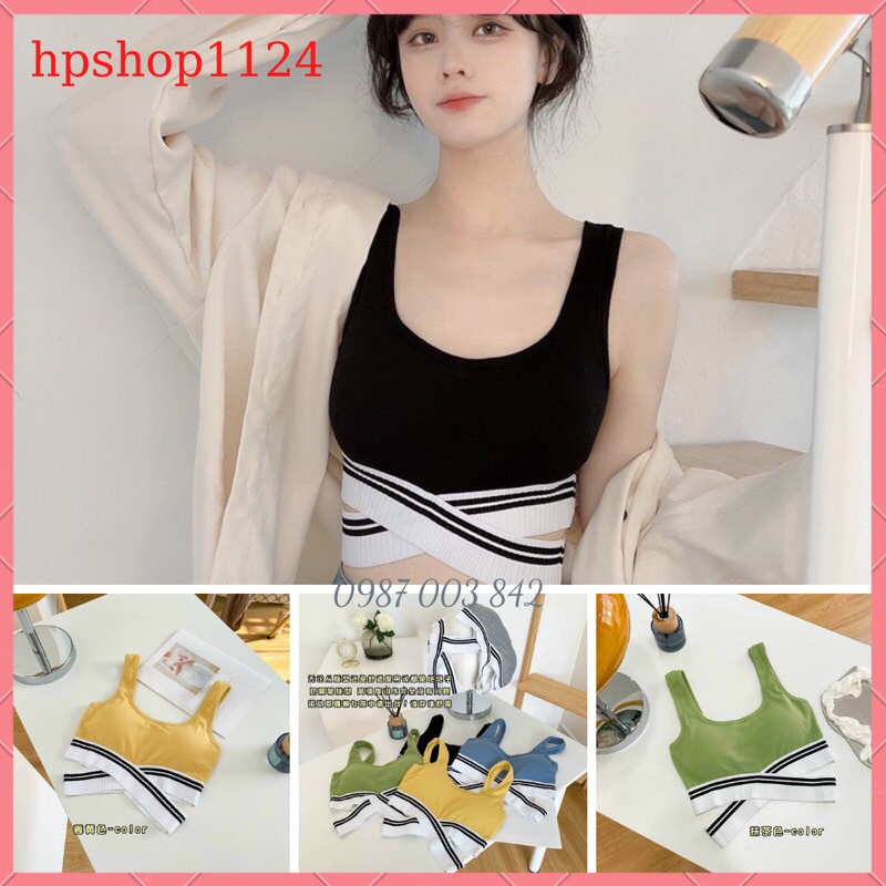 Áo bra tập thể thao vạt chéo croptop phong cách Hàn Quốc có đệm ngực N403