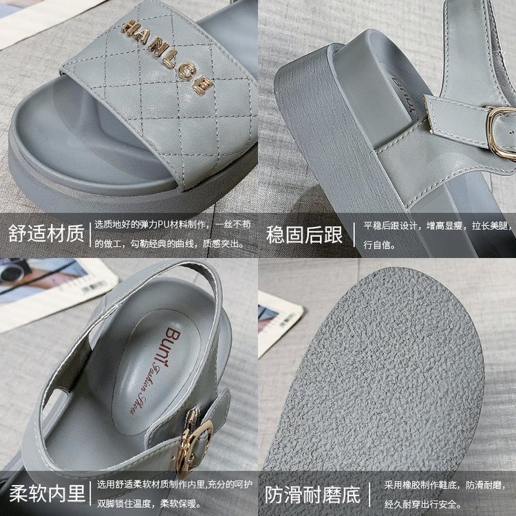 sandal nữ Thick Bottomed One Line Buckle Letter Open Toe Sandals for Women | BigBuy360 - bigbuy360.vn