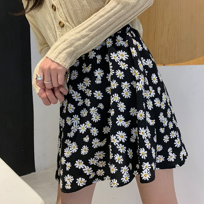 Chân Váy Lưng Cao In Hoa Cúc Xinh Xắn Phong Cách Hàn Quốc Cho Nữ
