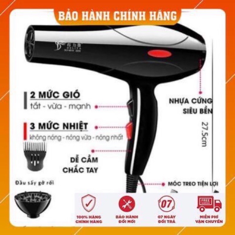Máy Sấy Tóc Tạo Kiểu Deliya Công Suất Lớn 2200W Tặng Kèm Bộ Phụ Kiện 1 Hoặc 5 Chi Tiết Tùy Phân Loại Máy Sấy