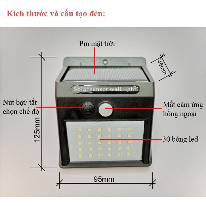 ĐÈN NĂNG LƯỢNG MẶT TRỜI THÔNG MINH 30 LED 3 IN 1 có dây kéo dài A.P