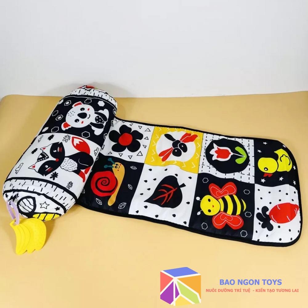ĐỒ CHƠI THẢM VẬN ĐỘNG TRẮNG ĐEN KÍCH THÍCH THỊ GIÁC KÈM GỐI BÔNG MỀM CHO BÉ SƠ SINH TẬP TRƯỜN, BÒ – BAO NGON TOYS – DV67