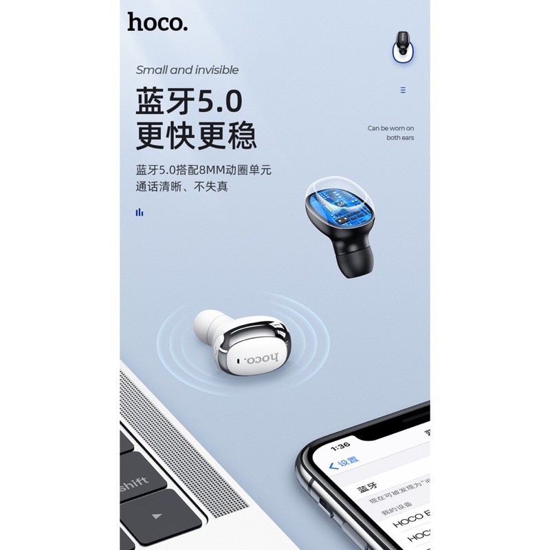 ✔HÀNG CHÍNH HÃNG✔Tai nghe thể thao Hoco E54 Dòng 1 tai-Mia mini Bluetooth V5.0 không dây 40Mah-pin khủng BẢO HÀNH 12T