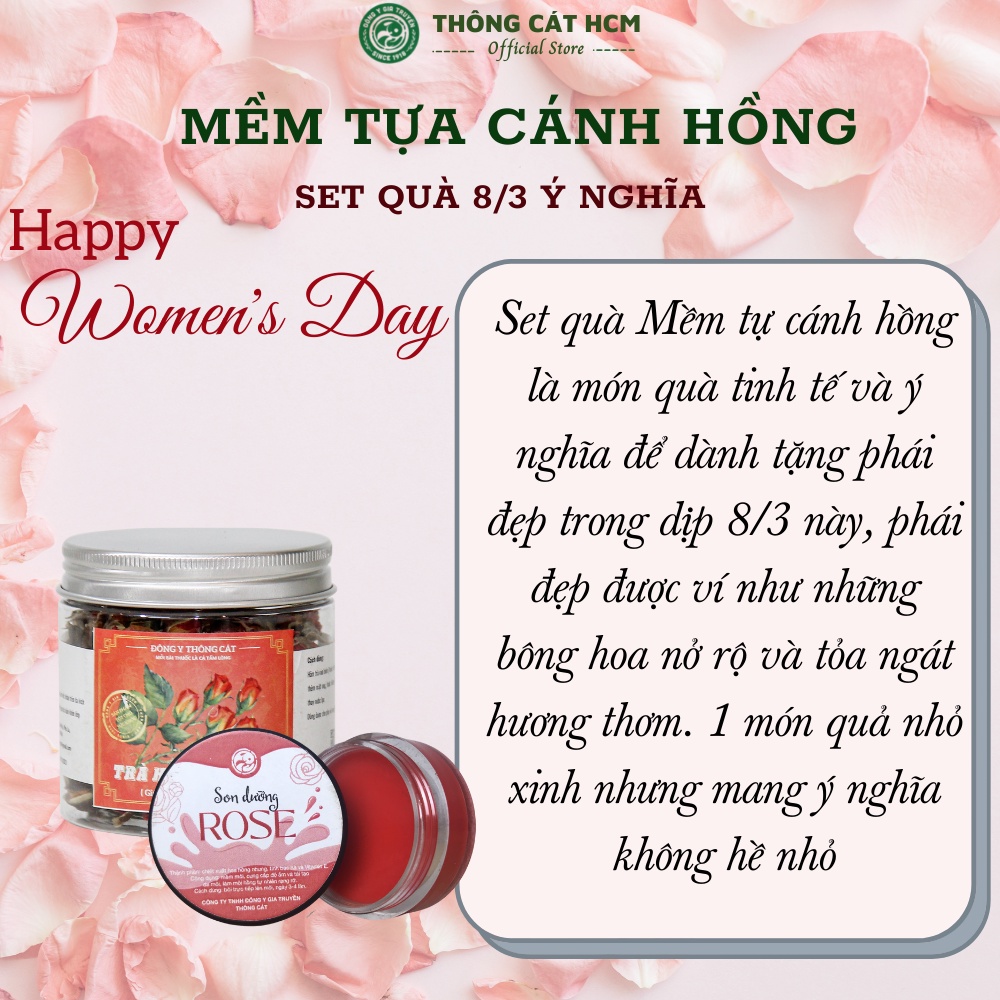 Set quà ý nghĩa 8 - 3 Bộ quà Mềm Tựa Cánh Hồng THÔNG CÁT HCM trà hoa hồng, son dưỡng chúc nàng luôn xinh đẹp