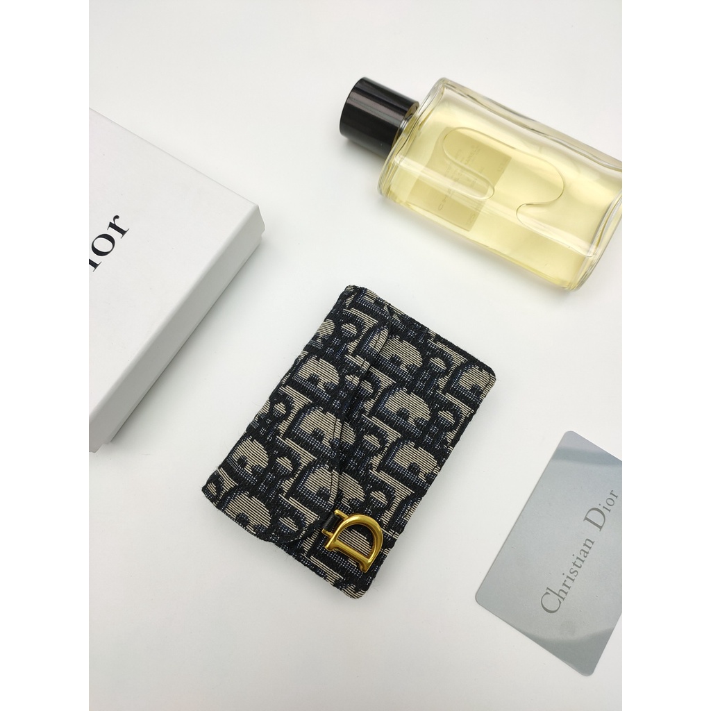 Ví Da Gập Dior Đựng Thẻ / Tiền Xu Có Khóa Cài Cho Nam Và Nữ