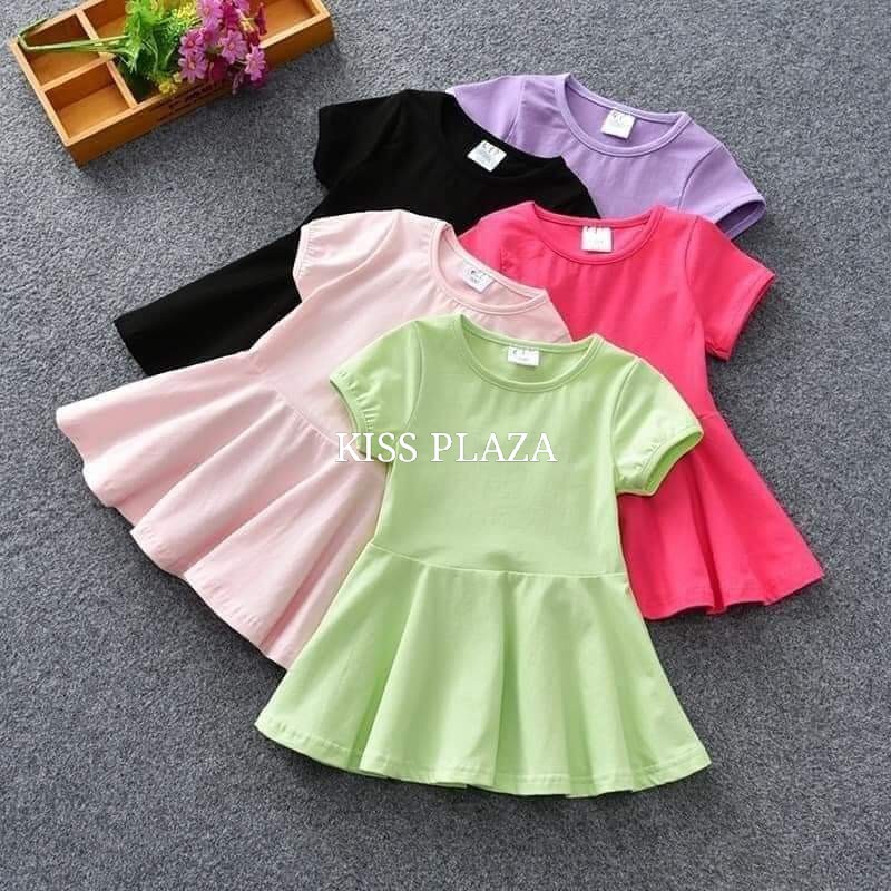 VÁY BASIC MÀU TRƠN COTTON HÈ THOÁNG MÁT HÚT MỒ HÔI CHO BÉ YÊU CỰC XINH | 7-17KG | VIDEO THẬT | KISS PLAZA