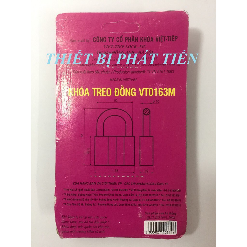 FREESHIP 99K TOÀN QUỐC_Ổ Khóa Cửa VIỆT TIỆP Treo Đồng Thau VT0163M, Cao Cấp Khóa Lớn 60mm (Chính Hãng)