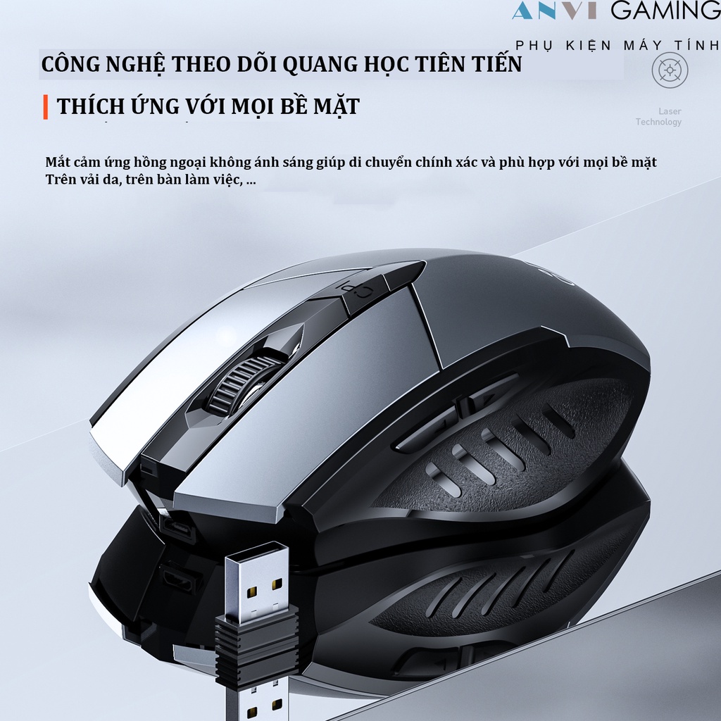 Chuột Không Dây Bluetooth Pin Sạc inphic PM6 - Bấm Siêu Êm cho máy tính - Hàng Chính Hãng