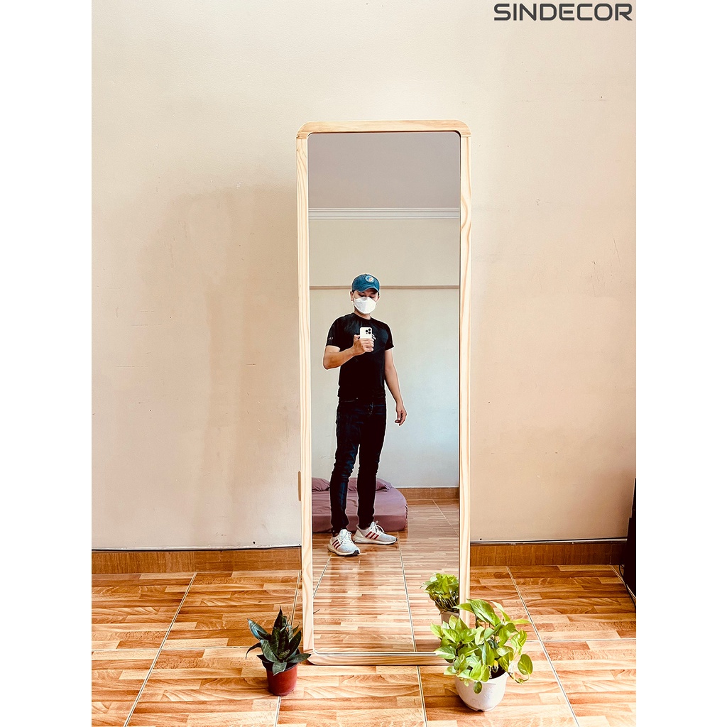 Freeship Nội Thành tối đa 80k - Gương Soi Toàn Thân Viền Gỗ - Sindecor - Gương đứng bo góc160*50 cm
