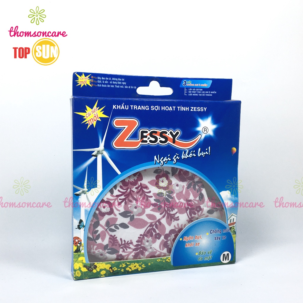 Khẩu trang vải kháng khuẩn Zessy cao cấp cho nam, nữ, thông thoáng từ sợi hoạt tính, ngăn ngừa khói bụi