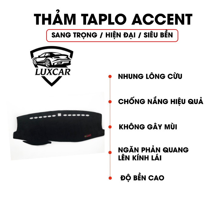 Thảm Taplo Nhung Lông Cừu LUXCAR Xe Accent - Đế cao su chống trượt