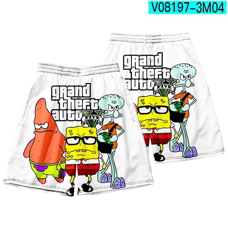 Quần Short Đi Biển Nửa Thân Phong Cách Spongebob SquarePants Pie Daxing Thời Trang Mùa Hè Giản Dị Dành Cho Bạn Nam Mặc Đi Biển