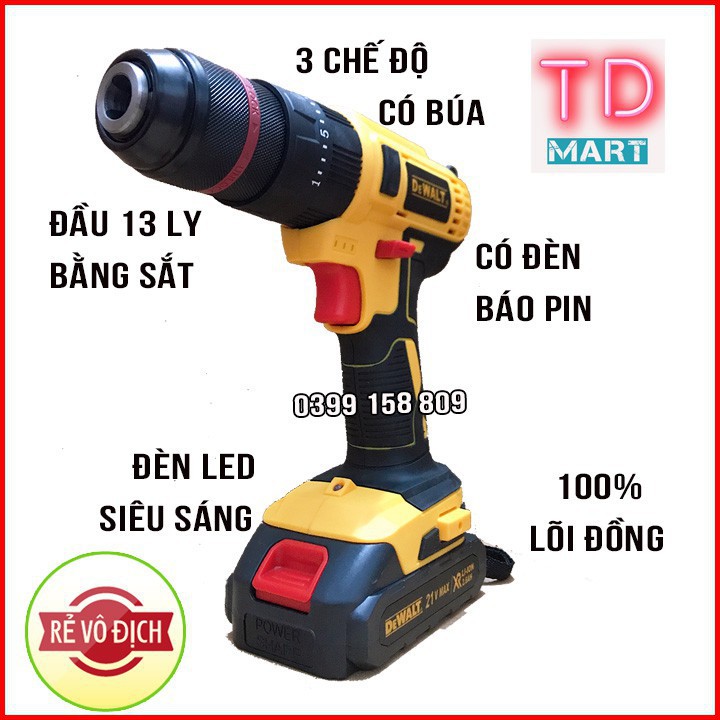 MÁY KHOAN PIN DEWALT 21V ĐẦU 13MM 3 Chế Độ Có Búa Khoan Bê Tông