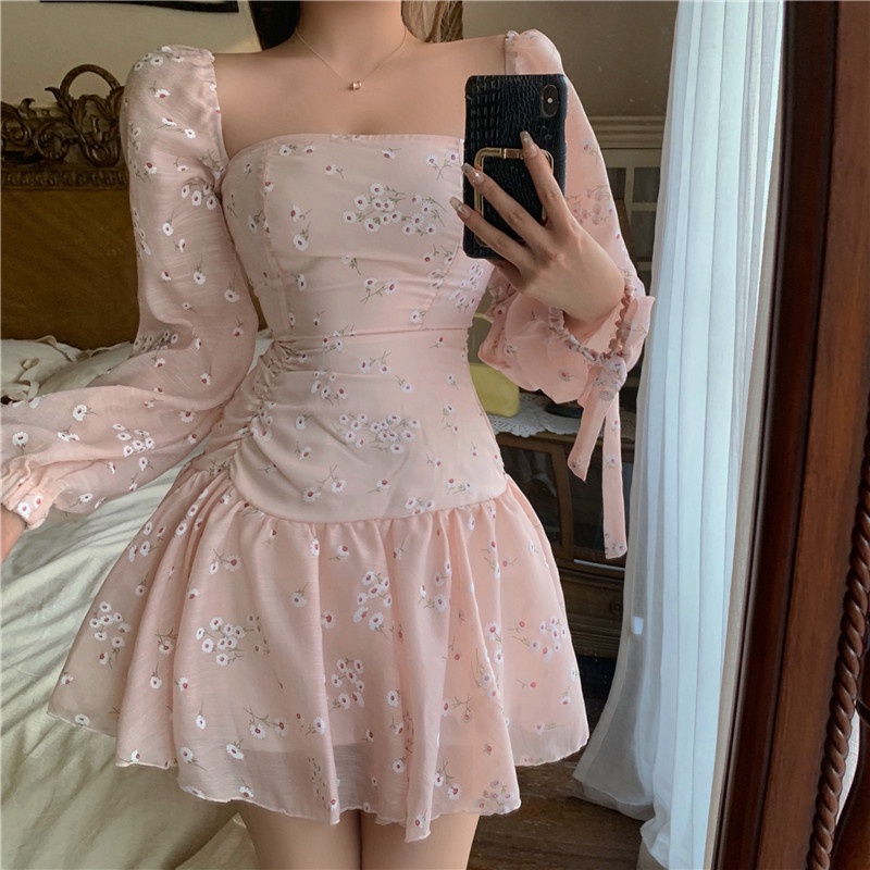 Đầm dáng ôm hoa nhí tay dài Emilyshop ulzzang