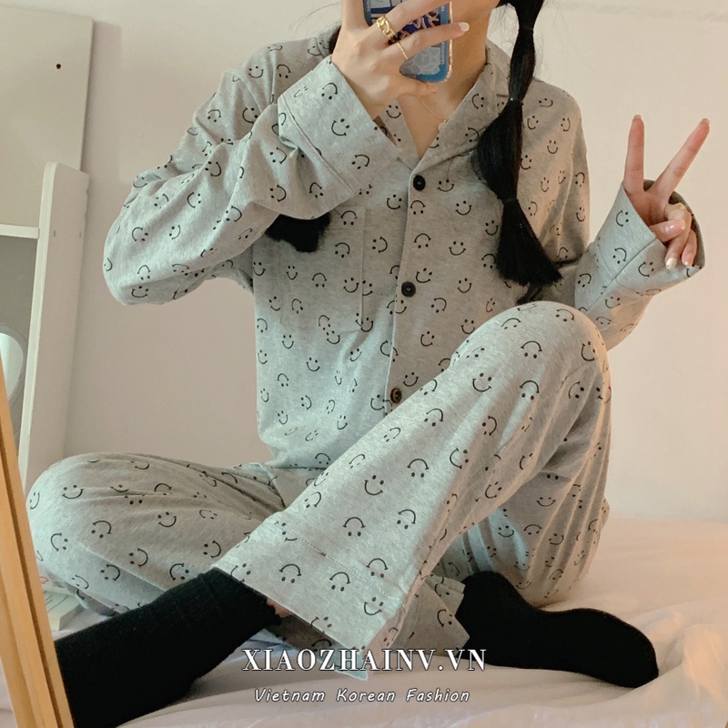 Xiaozhainv Bộ áo ngủ dáng rộng dài tay + quần dài lưng cao thời trang retro phong cách mùa thu dành cho phái nữ | BigBuy360 - bigbuy360.vn