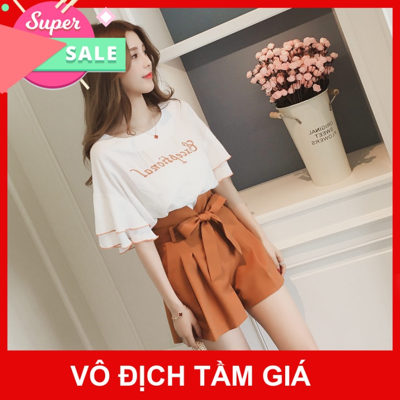 Đồ bộ nữ cộc tay mặc đi chơi mặc nhà xòe 2 lớp+ quần short ống rộng thắt nơ sang chảnh cá tính mùa hè 2022