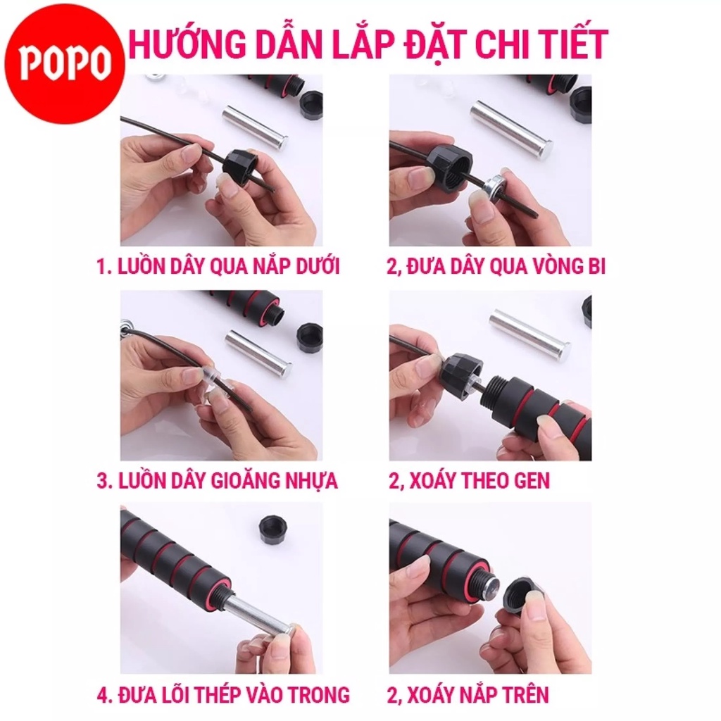 Dây Nhảy Thể Lực 3 Lớp Poly Cao Cấp Giảm cân Tích Hợp Tạ Cầm Tay 355g Chống Mòn, Chống Rối Dây nhảy Võ Thuật  Ailaikit