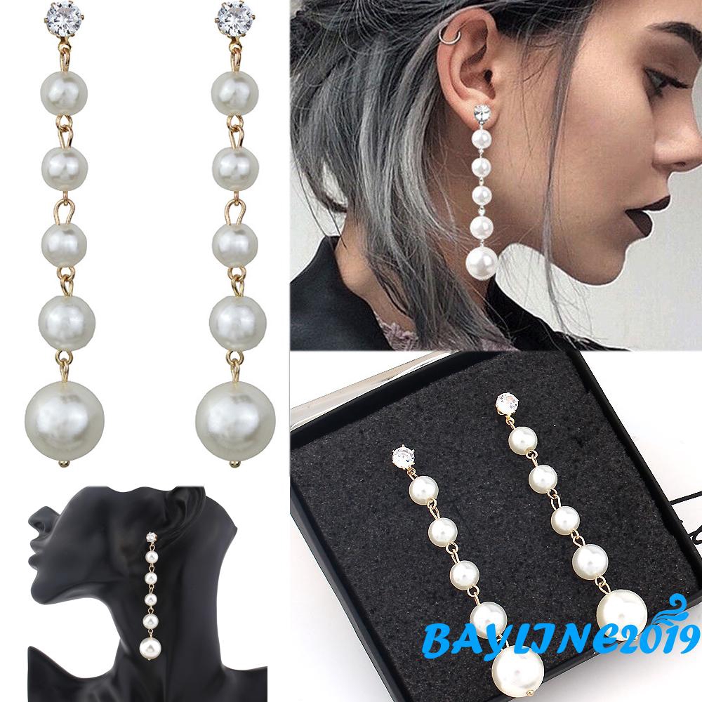 Khuyên tai dài đính đá và ngọc trai giả thanh lịch