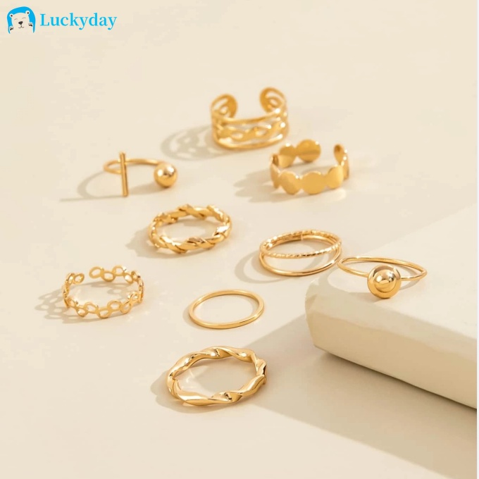 Set 9 Nhẫn Mạ Vàng Phong Cách Retro