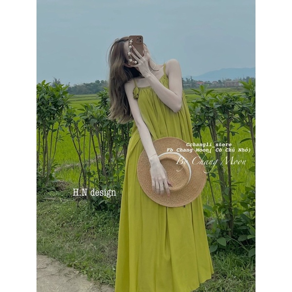 Váy Maxi 2 Dây Xanh Kèm Hoa Siêu Xinh Có Ảnh Thật Kèm Video | BigBuy360 - bigbuy360.vn