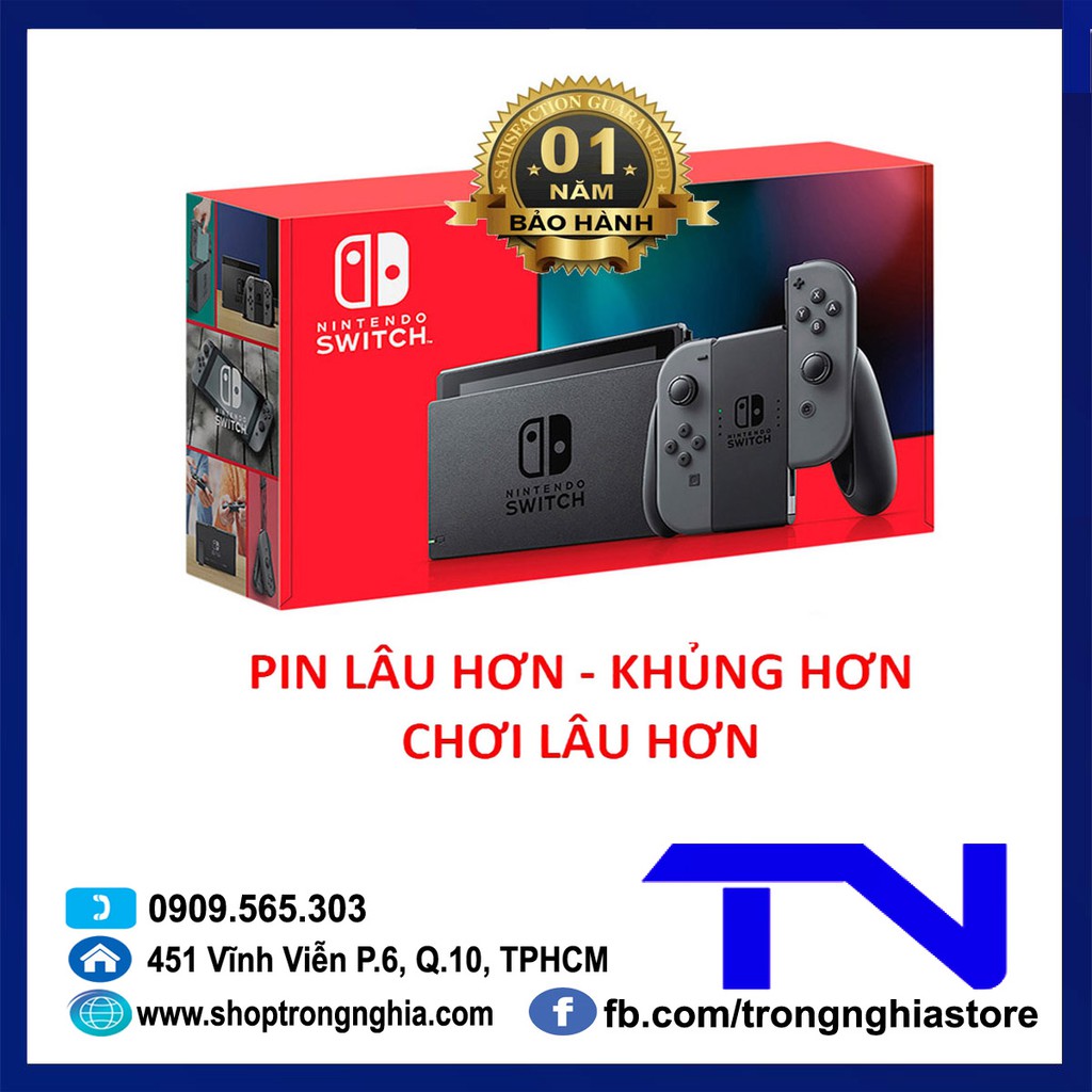 Máy Nintendo Switch New 100% Model Gray Joy-Con [Pin Lâu Hơn + 12 tháng bảo hành]