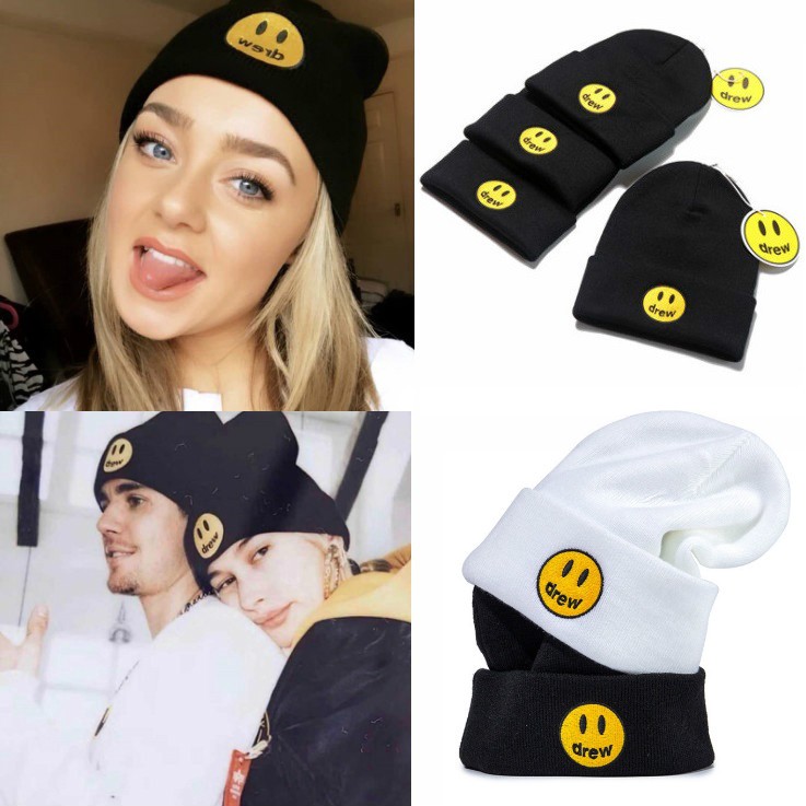 Mũ len beanie có nhãn dán hình mặt cười ngộ nghĩnh