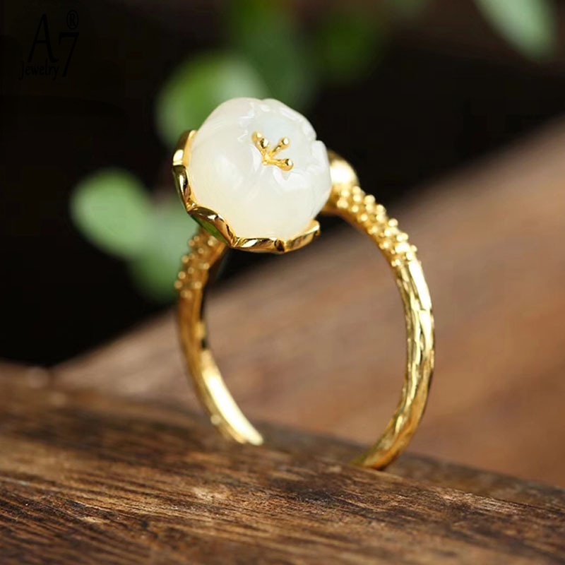 Nhẫn Bạc S925 Đính Đá Ngọc Bích Trắng A7Jade