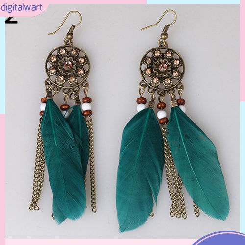 Đôi khuyên tai dáng dài hình dreamcatcher đính lông vũ Bohemian dành cho nữ