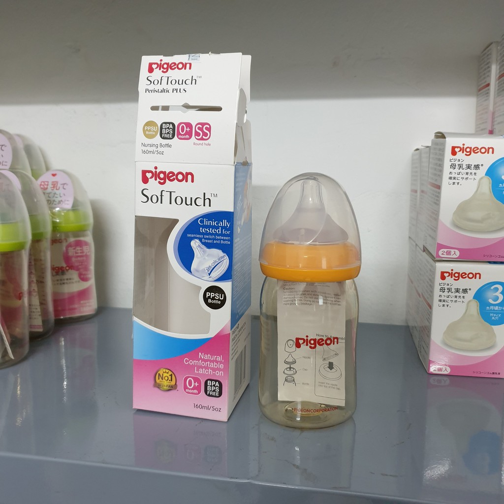 Bình sữa Pigeon Softouch cổ rộng dung tích 160ml / 240ml chất liệu PPSU an toàn cho bé - Minso Kids