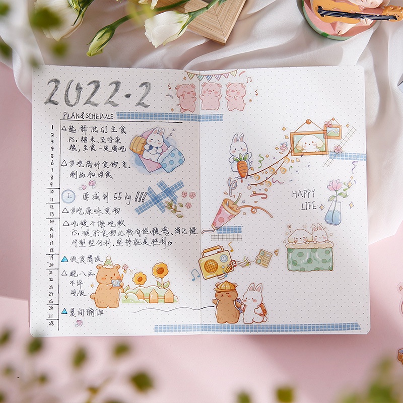 Bộ 40 Miếng Dán Trang Trí Sổ Tay Họa Tiết Hoạt Hình Dễ Thương Cho Bé Gái