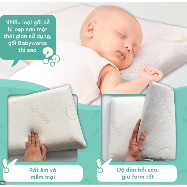 Gối Ngủ BABYWORKS sợi tre tự nhiên, duy trì nhiệt độ thoải mái Cho Bé Từ 3-12 Tháng Trở Lên - Herbaby