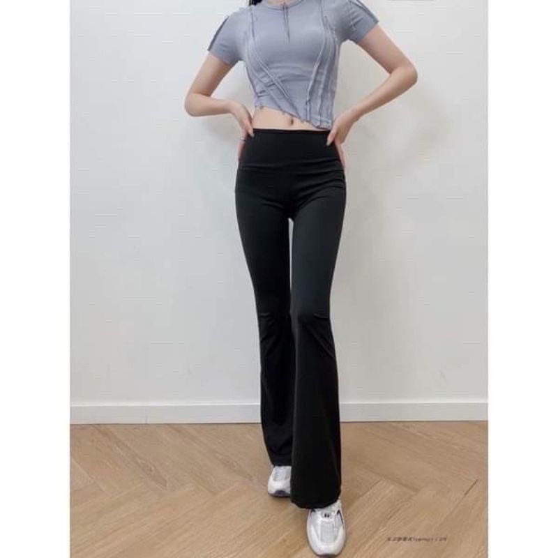 [Hàng có Sẵn]Quần Ống Loe Nữ Cạp Cao Dáng Dài, Quần Legging Nữ Ôm Ống Loe Nên From Xinh Tôn Dáng