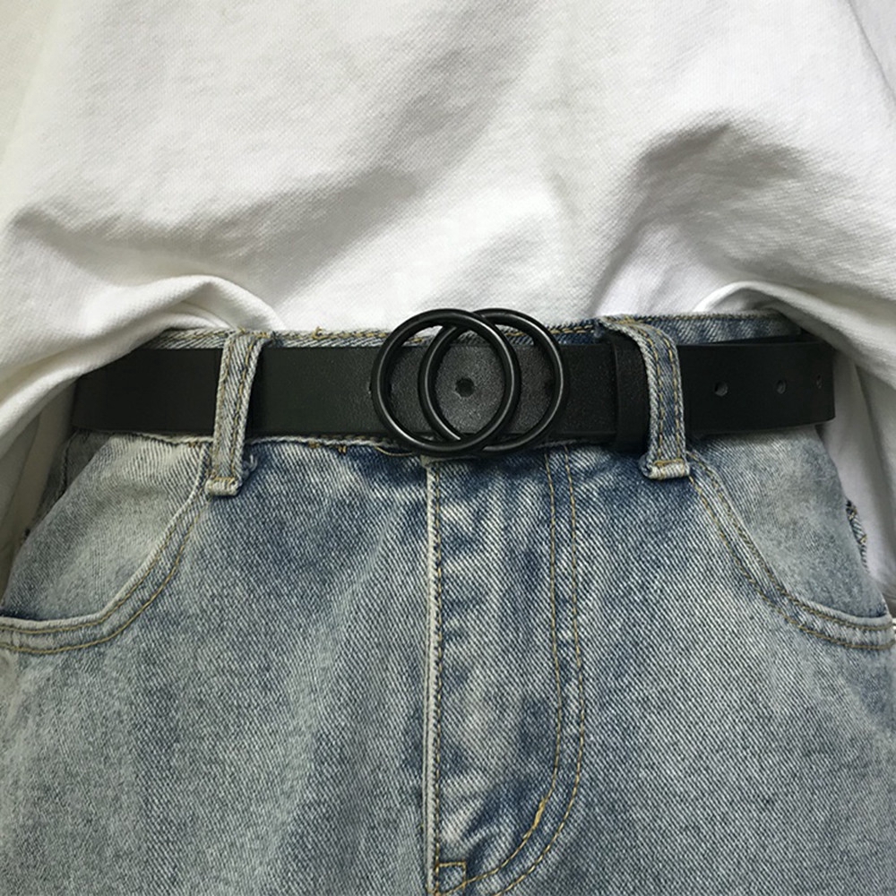 Thắt lưng da viền kim loại đơn giản thời trang cho nữ