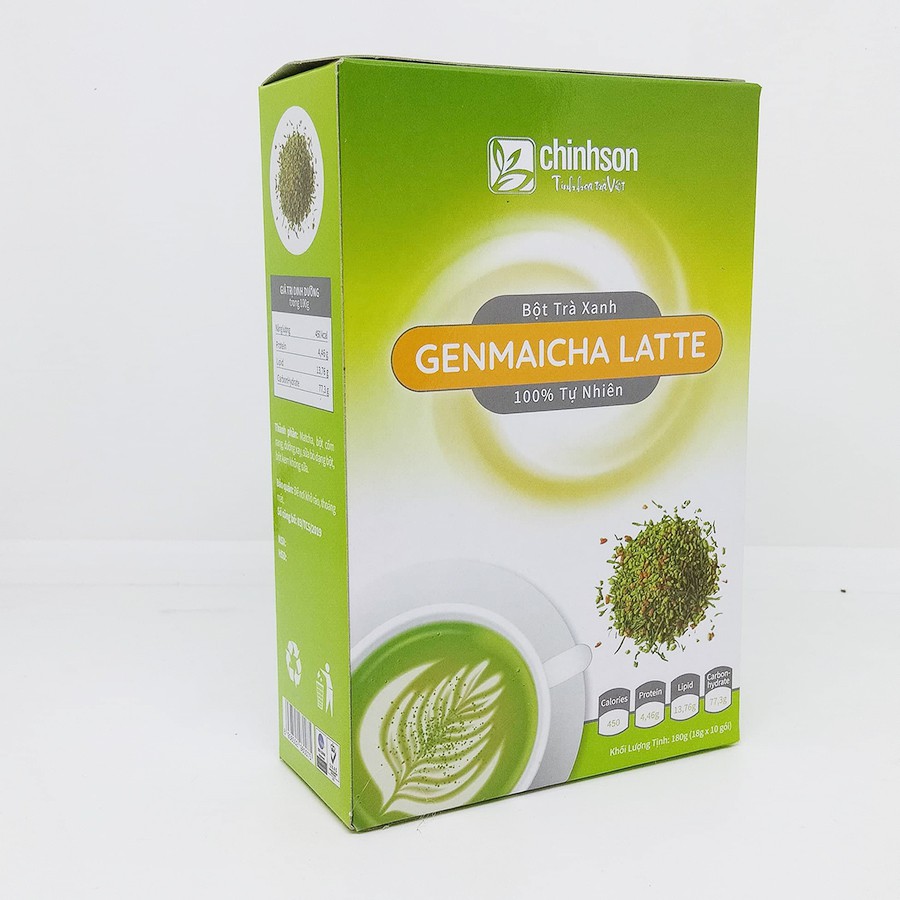 Trà Sữa Matcha Gạo Rang Genmaicha Latte Chính Sơn 180g (18g x 10 gói) - Hàng chính hãng, 100% tự nhiên