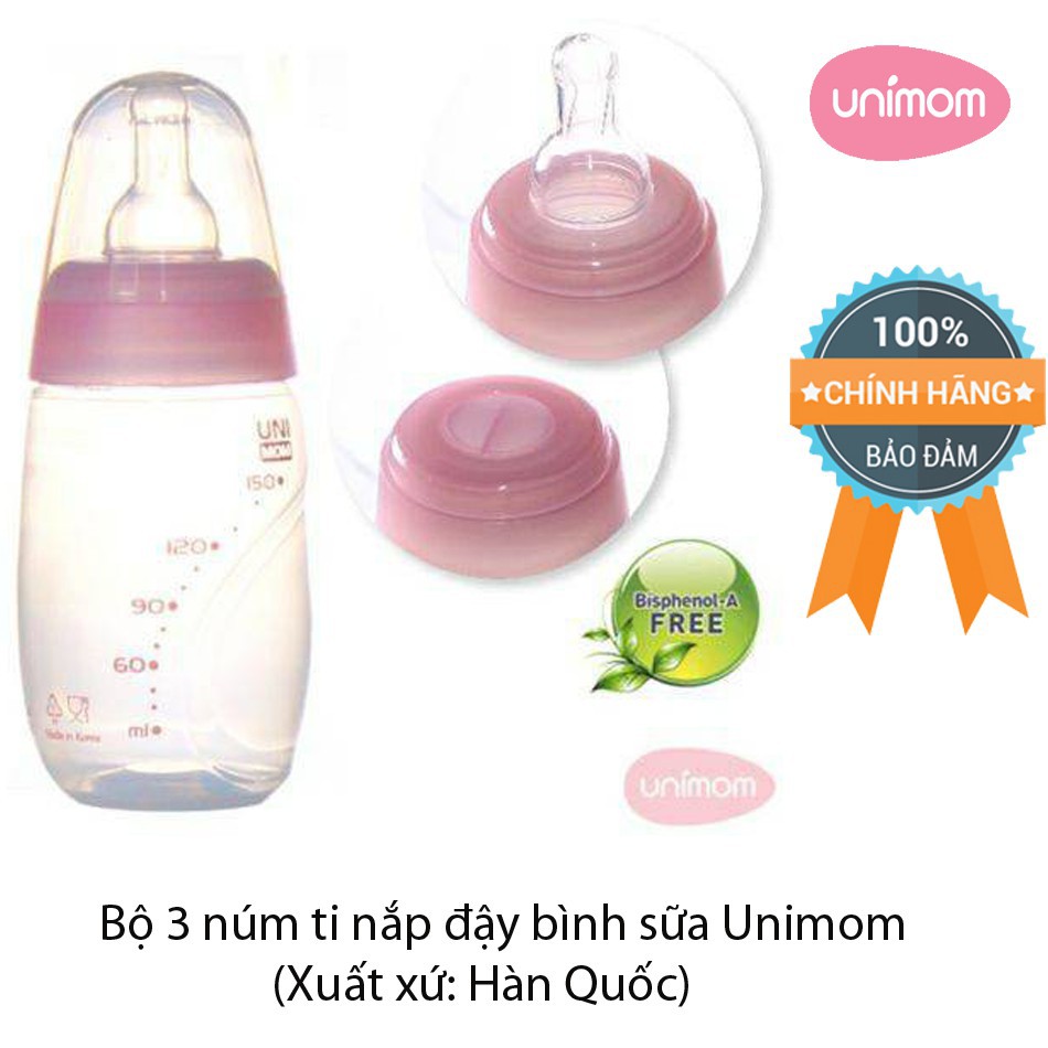 Bộ bình sữa kèm núm ti và nắp đậy bình trữ sữa Unimom 150ml Hàn Quốc