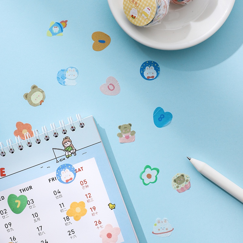 Cuộn 100 miếng dán washi xinh xắn dùng trang trí mặt nạ