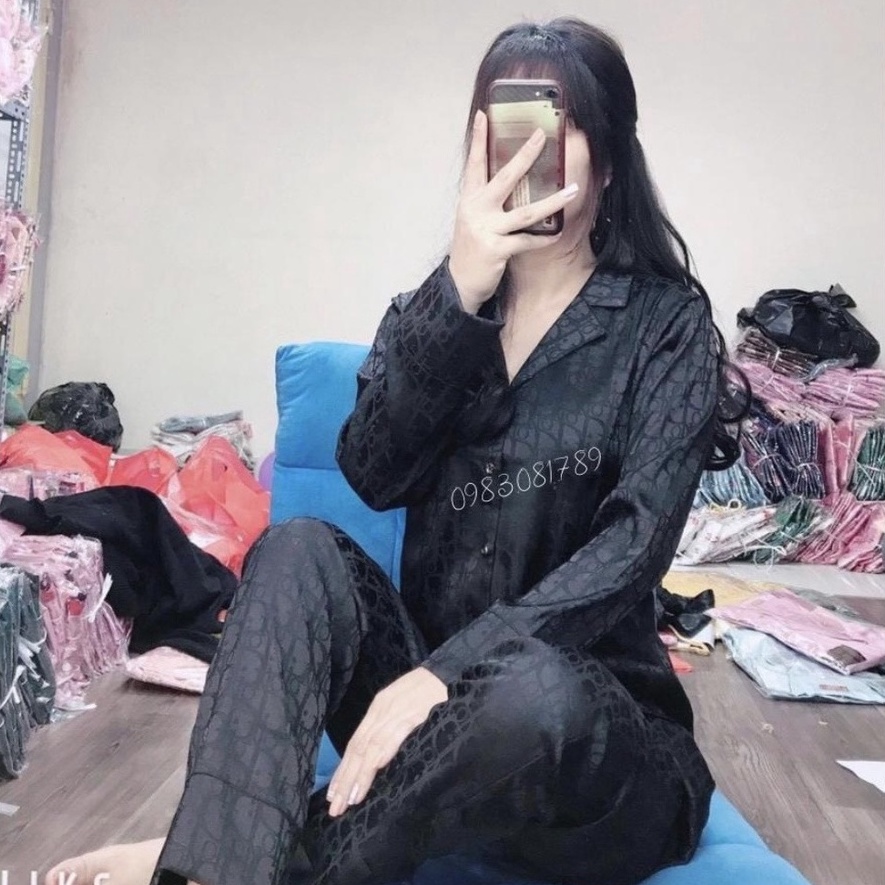 Bộ Đồ Ngủ Pijama Lụa Gấm Cao Cấp Áo Tay Dài cực xinh chất liêu mango cao cấp - Kim Dung Fashion Store