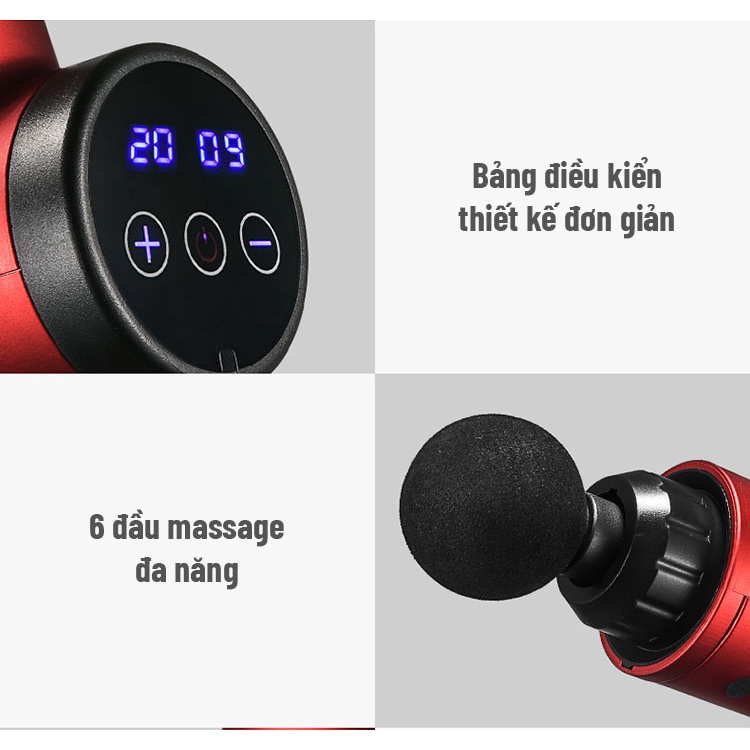 máy massage cầm tay - máy massage đa năng, 6 đầu mát xa 30 cấp độ rung, dùng PIN tiện lợi