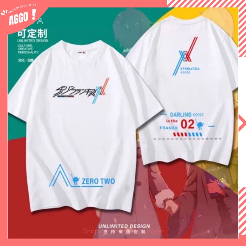 Áo Thun Tay Lửng Anime Darling In The Franxx Nam Nữ Hai Màu Trắng Đen