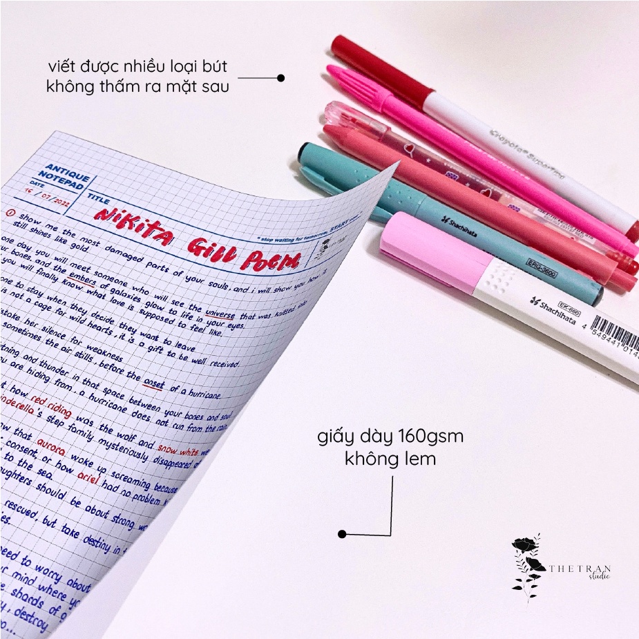 Bộ 10 tờ giấy ghi chép kẻ caro - A4, B5, A5, A6 - dọc, ngang cổ trang / antique notepad / thetranstudio