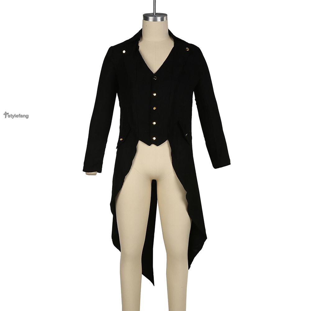 STYLEF-~Men Black Steampunk Retro Victorian Punk Tailcoat Party Costume Long Jacket Coat vintage tuxedo-